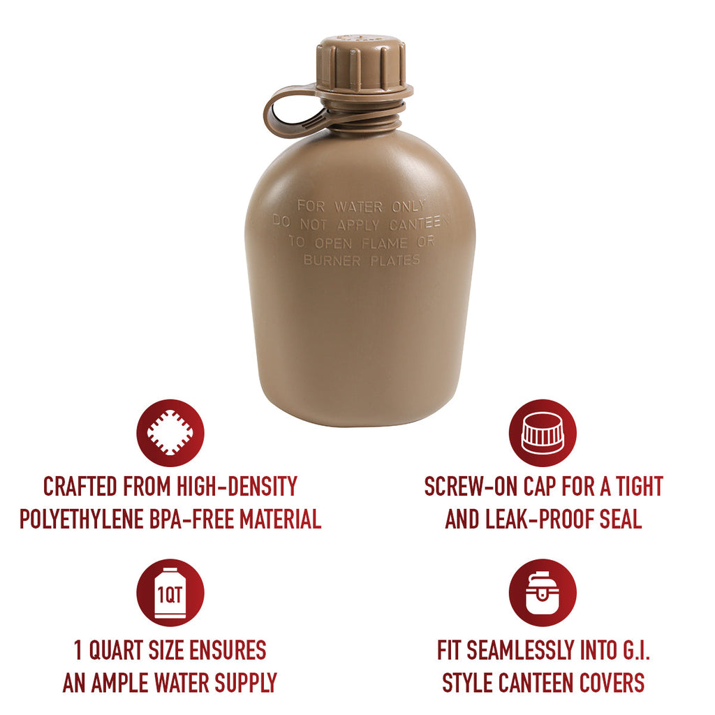 Genuine G.I. 3 Piece 1 Quart Plastic Canteen