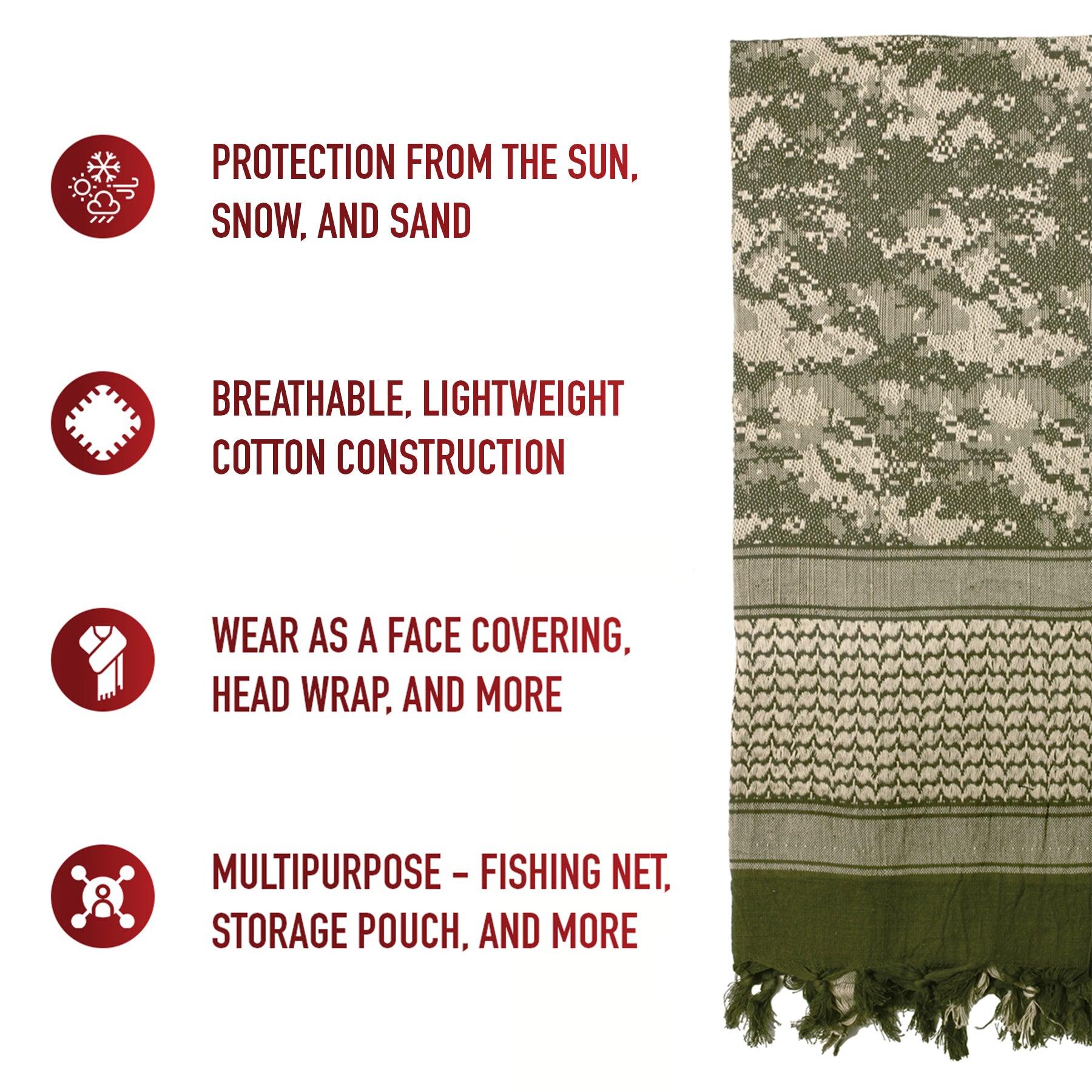 Rothco Digital Camo Shemagh Tactical Desert Keffiyeh Scarf